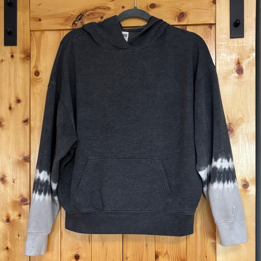 PINK Victoria’s Secret Hoodie Sz XS EUC Tie Dye Fleece Gray Cozy Athletic Womens